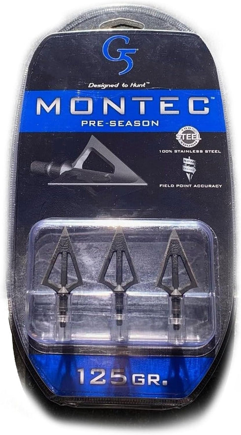 G5 Montec 1-Piece Construction Durable Fixed Blades Steel Screw-in Broadheads for Bow Arrows - Pack of 3
