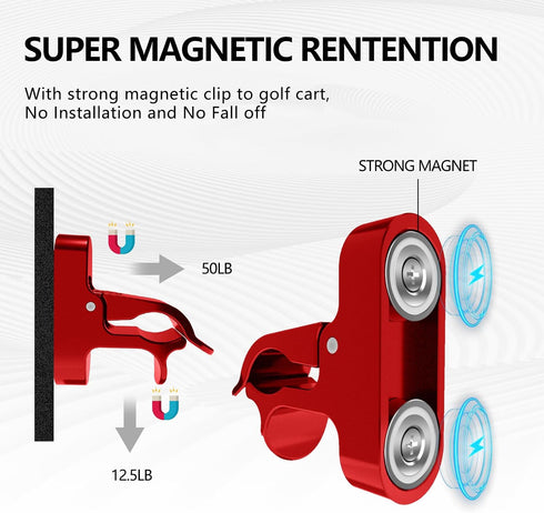 2-Pack Magnetic Golf Holder Clip for Golf Cart with Hook Design, Aluminum Alloy Golf Cart Hold with Secure Grip & Hook