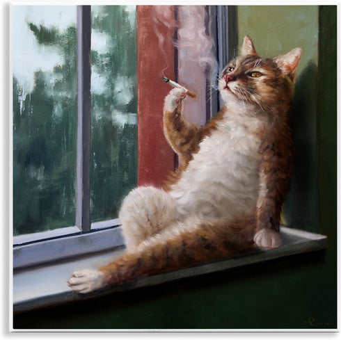 Stupell Industries Wall Plaque, House Cat Smoking Lounging in Window Pane, Designed by Lucia Heffernan, 12x12, Brown