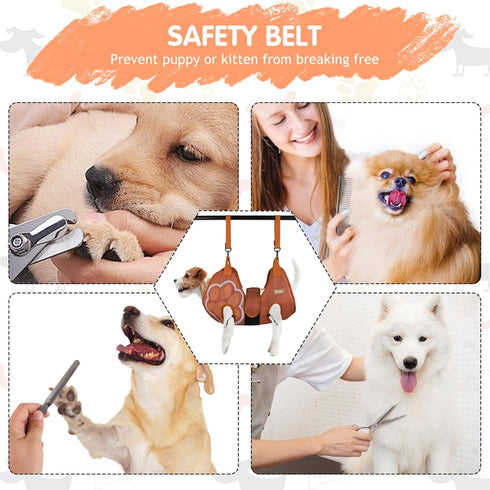 Paws n' Cradle Hammock Dog Grooming Harness for Dogs & Cats - Complete Kit with Adjustable Fittings, Hair Comb, Nail