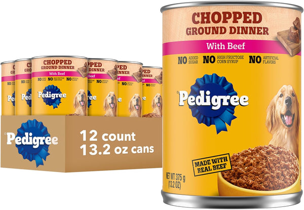 Pedigree Chopped Ground Dinner Adult Soft Wet Dog Food with Beef, Canned