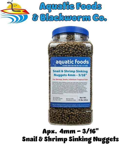 Aquatic Foods Inc. 4mm-3/16 40% Fish...4-lbs 12oz Snail & Shrimp Sinking Protein Nuggets for Snails, Shrimp, Axolotl