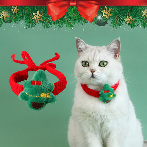 Pet Christmas Handmade Bow Tie - 2pcs Cats and Dogs Xmas Scarf Collar Bow Ties, Adjustable Pet Towel Bibs for Christmas