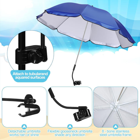 Yuntau 1 Set Beach Chair with Umbrella Foldable Camping Chair Fold up Umbrella with Universal Clamp Large Portable