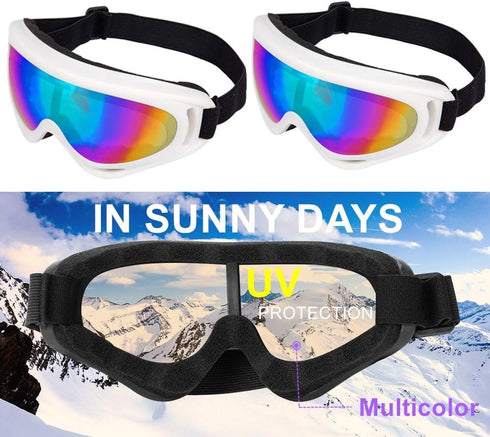 Ski Goggles Pack of 2 - Snowboard Motorcycle Glasses for Boys Girls Youth Men Women