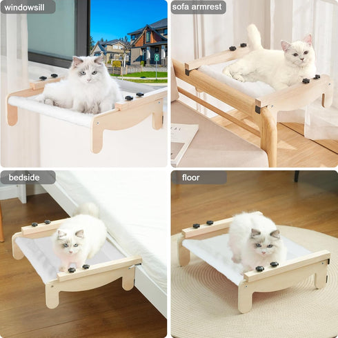 COODIA 2 in1 Hammock Cat Window Perch, Wooden Window Perch for Cats Inside, Cat for Window, Versatile Cat Window Bed