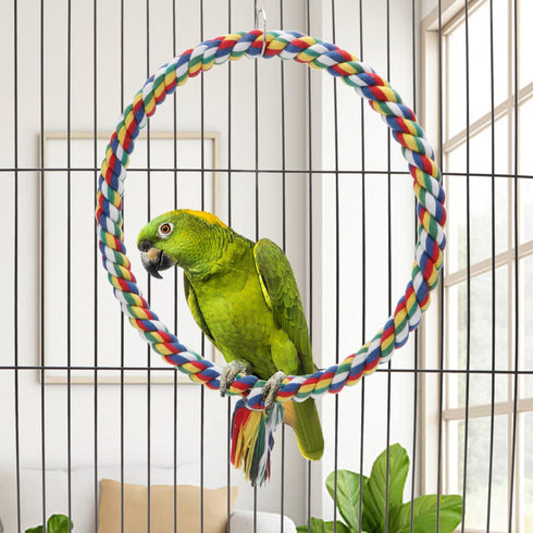 Bird Rope Swing - Colorful Perch Climbing Toy for Parrots, Budgie, Cockatiel, Cockatoo, Conure (M, 10.4 inch)