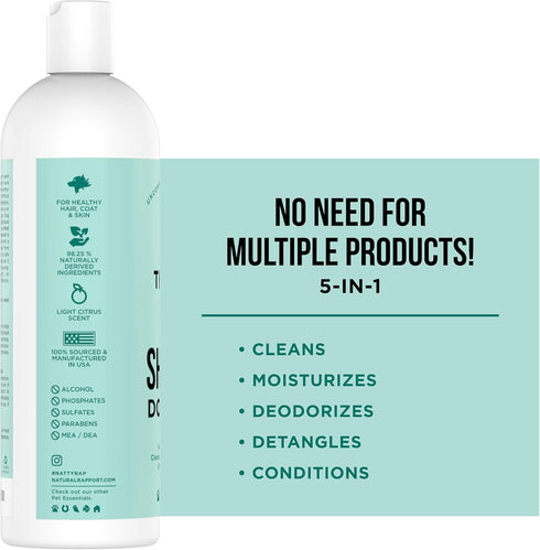 Natural Rapport Dog Shampoo - Complete Wash for All Breeds, 16 fl oz - The Only Dog Shampoo Dogs Need