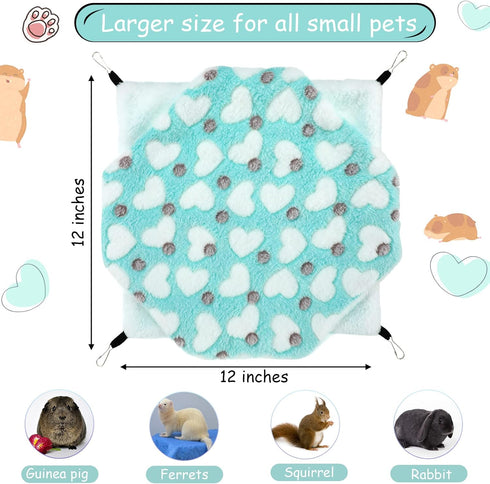 Boao 2 Pcs Guinea Pig Rat Hammock Guinea Pig Hamster Ferret Hanging Hammock Guinea Pig Accessories for Small Animals Chinchilla Parrot Sugar Glider Ferret Squirrel (Blue, Pink, Heart Pattern)