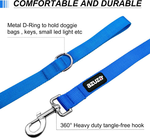 azuza 3 Pack Nylon Dog Leashes, Strong & Durable Basic Style Leash for Small Dogs, Royal Blue/Blue/Green