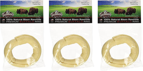 Tasman's Natural Pet All-Natural Buffalo (Bison) Collagen-Based Chews - 3 Medium Rings. Traditional Rawhide Alternative