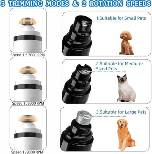 Tasunte Trimmer 5 Trimmer Silent Groom Pro, Nail with LED Light & Speeds, Nail Grinder for Dogs & Cats, Quiet Electric