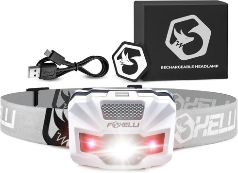 Foxelli Rechargeable LED Headlamp, Ultralight, Waterproof, USB Rechargeable with Red Light for Running, Camping, Hiking
