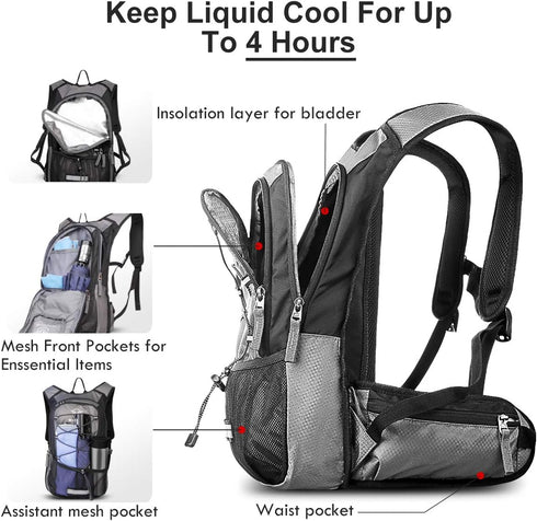 Insulated Hydration Pack - 2L BPA Free Water Bladder Backpack for Hiking, Running, Cycling, Camping