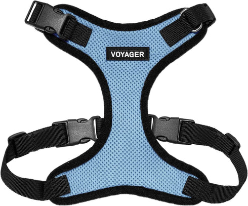 Voyager Step-in Lock Pet Harness - Baby Blue/Black Trim, M - All Weather Mesh, Adjustable Step in Harness for Cats and