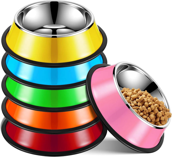 6 Pack 7oz Stainless Steel Dog Bowls, Mini Colorful Anti Slip Dishes for Kittens and Puppies
