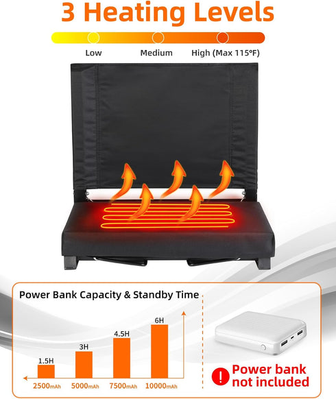 3 17inch) Fitense Heated Stadium Seat for Bleachers with Back Support, Folding USB Levels Heated Stadium Chair