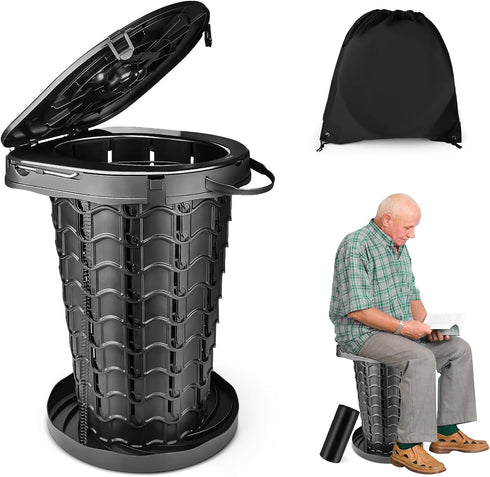 XXL Retractable Portable Toilet Travel Toilet (440lbs Capacity) Adjustable Height Camping Toilet