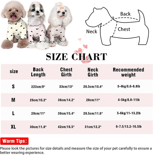 Heart Print Shirt for Small Dogs & Cats, Stretchable Ruffle Long Sleeve Outfits for Chihuahua, Schnauzer, Shih Tzu,