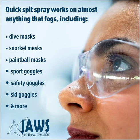 Jaws Quick Spit Anti-Fog Spray for Swim Goggles, Snorkel Mask, Eye Glasses, Scuba Divers, Safety Eyewear, Made in The