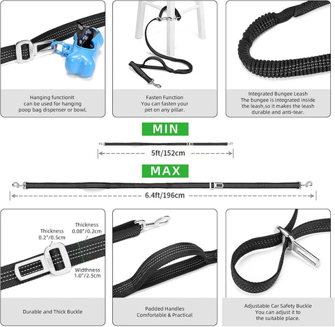 TUDEQU 4-in-1 Hands Free Dog Leash for Large Dogs with Fanny Pack, Waist Leash for Dog Walking