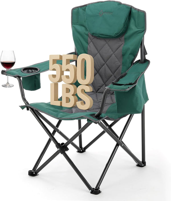 ARROWHEAD OUTDOOR Portable Deluxe Folding Camp Quad Chair w/Headrest, Glass & Cup