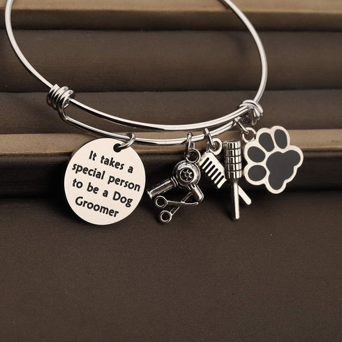 FOTAP Dog Groomer Gift - Pet Groomer Bracelet with Paw Print Charm, Bangle Gift for Pet Stylists