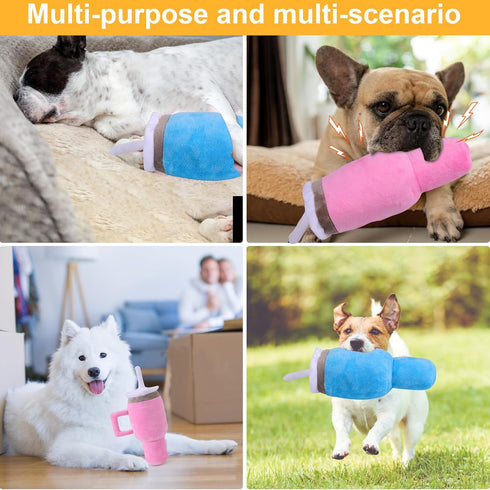 Mity Rain Funny Tumbler Handle Cup Dog Toys - Cute Squeaky Interactive Fluff and Tuff Toys for Small Medium Large Dogs