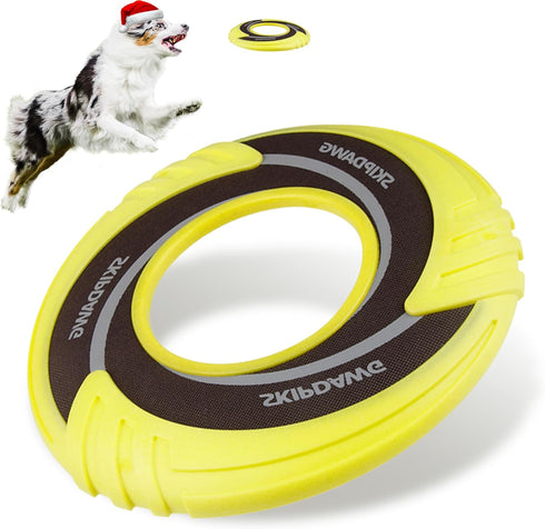 SKIPDAWG Interactive Dog Tug Toy, Dog Flying Disc Water Toy, Non-Toxic Light TPR/Nylon Fabric, 9 Inches Diameter