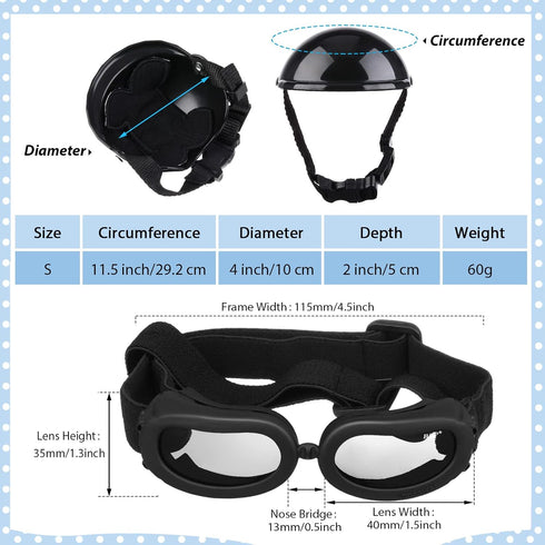 Small Dog Helmet Goggles, Motorcycle Helmet UV Protection Doggy Sunglasses with Adjustable Belt for Puppy Riding