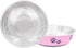 Fuzzy Puppy Food Bowl & Water Bowl, Designer Series, Paw Print Detail, Stainless Steel & Pink, 52 oz