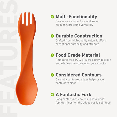 humangear GoBites Uno Portable & Convertible Travel Utensils, Multi-Functional Spork, Orange