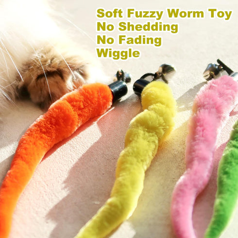 10PCS Cat Worm Toy for Cats - Cat Wand Toy Accessories and 1PC Black String for Cat Fishing Pole Teaser Kit