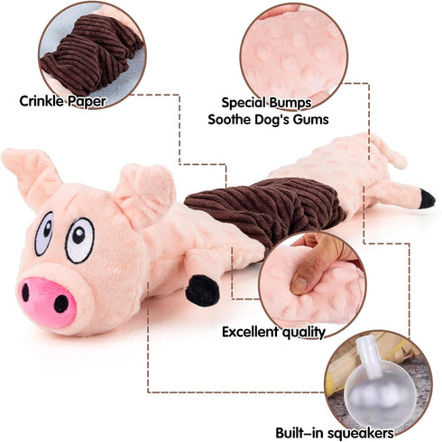 Plush Squeaky Dog Toys for Dogs, Interactive Dog Tug of War Toy for Small/Medium/Large Breed (Pig)