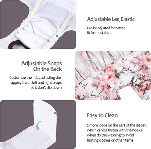 3 Pack QBD18XL CuteBone Female Dog Diapers with Skirts Reusable Puppy Dresses Pants for Heat Cycle Period