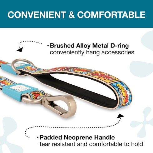 Max & Molly Classic Dog Leash, Durable Neoprene Fabric, Comfort Grip Handle, Brushed Silver Hardware, Machine Washable