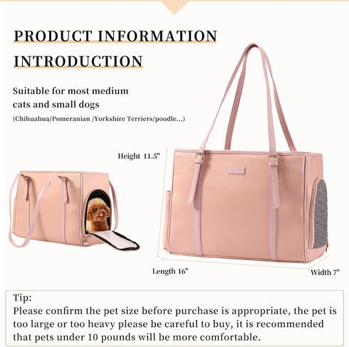 Lasaviin Fashion Dog Purse Pet Carrier Leather Bag for Small Dogs Cats Puppy, Portable Tote Bag Airline Approved