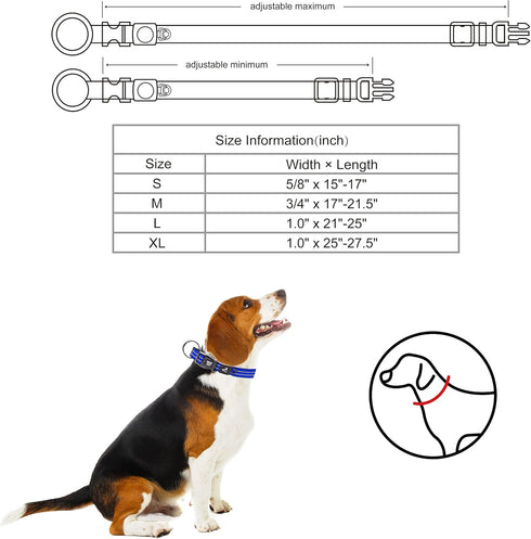 Reflective Dog Collar for Small, Medium, Large Dogs, 100% Nylon Adjustable Pet Neck Collar with Heavy Duty O-Ring, Soft