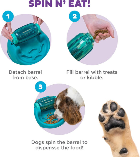 2 Outward Hound by Nina Ottosson Spin N' Eat Dog Puzzle and Slow Feeder, Level Intermediate Enrichment Toy, Green