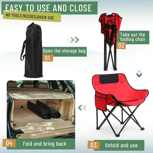 Seeloowy 2 Pack 600D 330lbs(Red, Compact Camping Chairs Portable Folding for Outside with Carry Bag Lightweight Moon