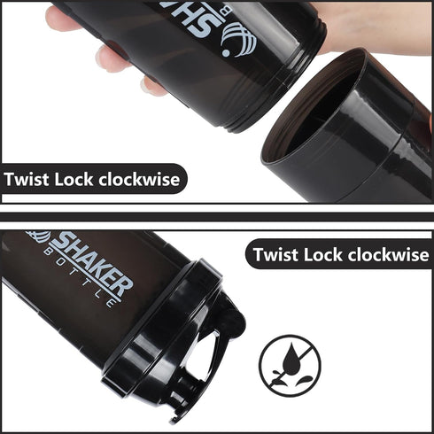 Protein Shaker Bottle - Leak Proof Sports Water Bottle for Protein Mixer, 16 oz Shake Cup with Storage (Black)