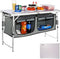 VEVOR Camping Kitchen Station - 3 Adjustable Height Folding Outdoor Cooking Table with Storage Organizer for BBQ and