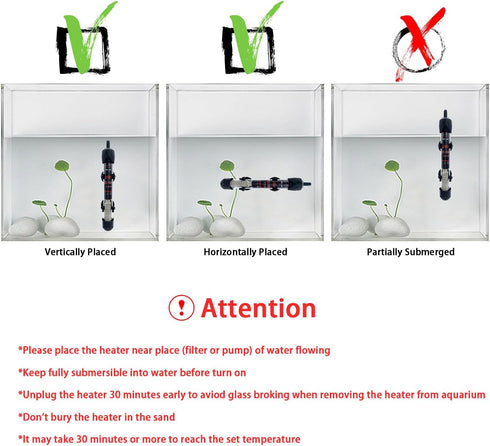 Adjustable Temperature Submersible Fish Tank Heater, Available in 25W/50W/100W/150W/200W/300W
