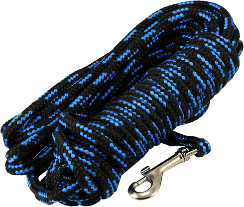 Dogs My Love Braided Nylon Rope Dog Leash, Black/Blue, 15-Feet/30-Feet, 1/4" Diameter Training Lead