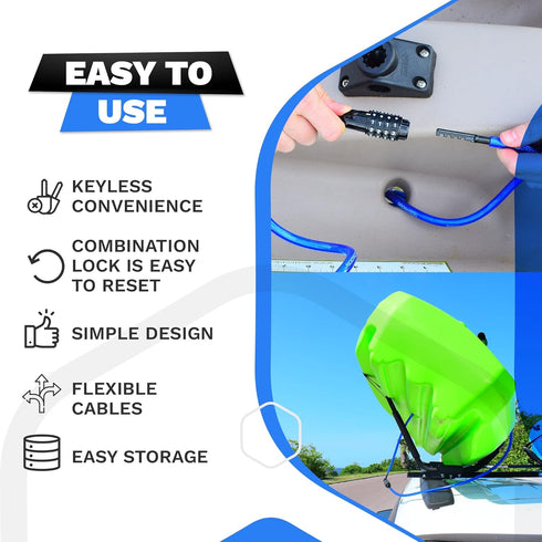 Weatherproof Straight Security Cable Lock (20ft) with Resettable Combination for Kayak, Bike, Equipment