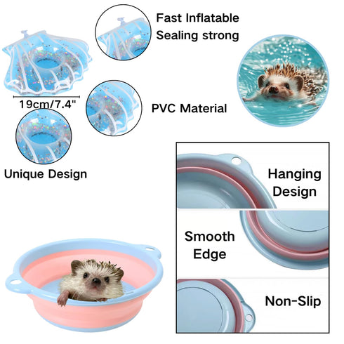 6 Swimming Pcs Hedgehog Bath Supplies Kit, Foldable Bathtub and Cleaning Brush with Pet Hair Comb, Pet Nail Clipper