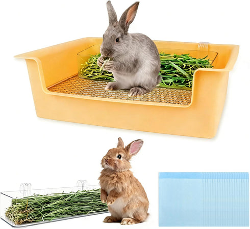 Dmnnlp Stainless Steel Gird Rabbit Litter Box, Bunny Litter Pan with Hay Feeder
