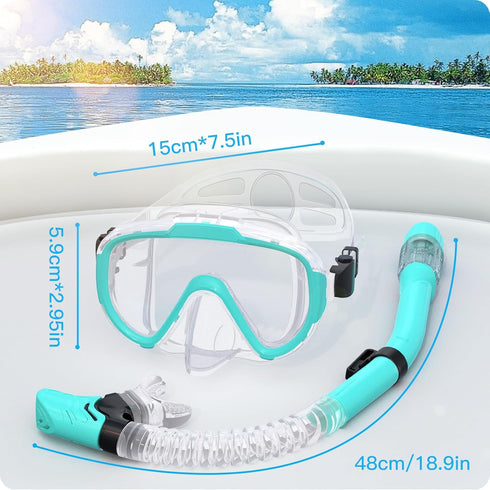 Kids Snorkel Set, Dry Top Anti-Fog Panoramic View Mask, Snorkeling Gear with Carry Bag for Youth Boys and Girls