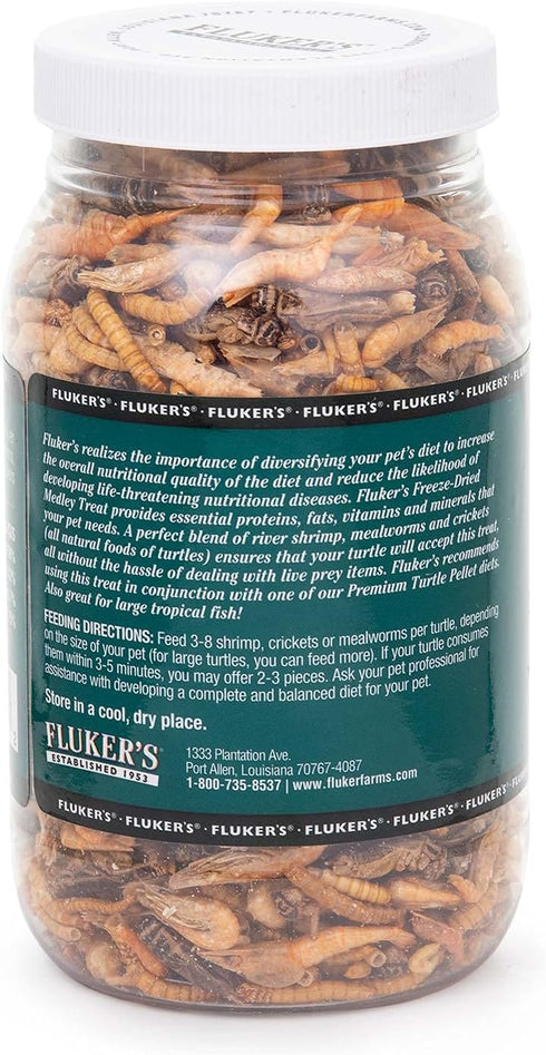 Fluker's Aquatic Turtle Food, Vitamin-Enriched Medley Treats of Freeze-Dried River Shrimp, Mealworms, Crickets