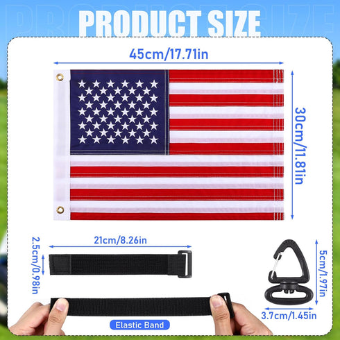 TOBWOLF 2PCS 12" x 18" Golf Cart Flags - Easy Installation Embroidery American Flags with Elastic Strap Bracket